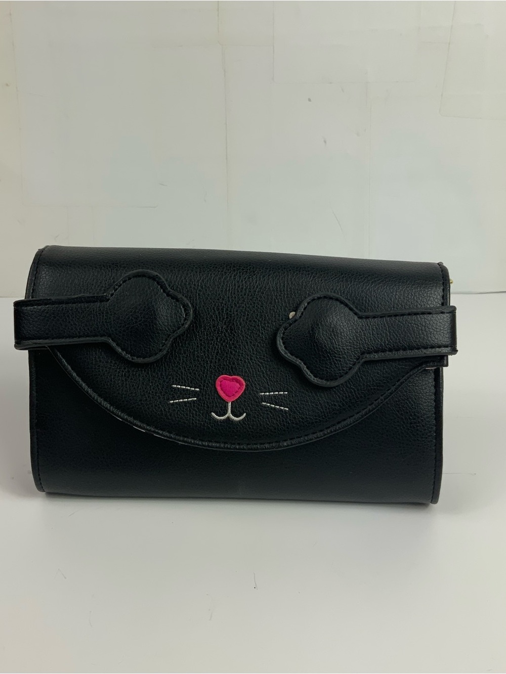 Luv Betsey Johnson Cat Face Crossbody Bag Black Faux Leather Wallet Purse